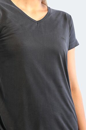 Slazenger PLAY Kadın V Yaka Koyu Gri Tişört