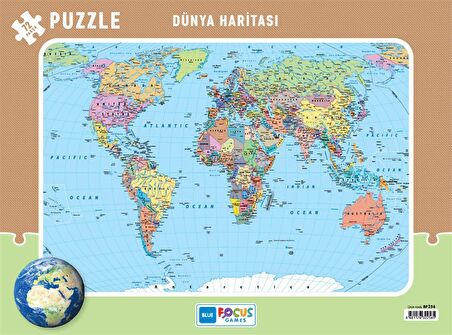Blue Focus 72 Parça Dünya Haritası Frame Puzzle