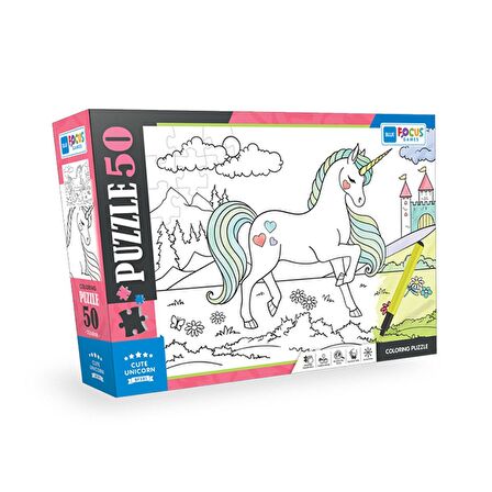 Blue Focus Cute Unicorn 6+ Yaş Büyük Boy Puzzle 50 Parça