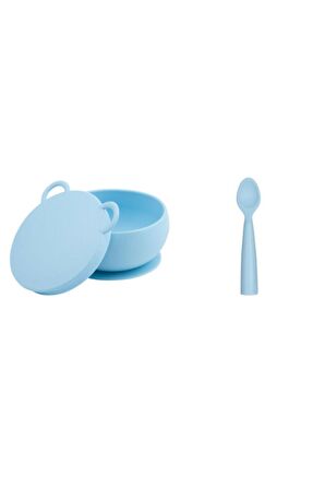 Kapaklı Kase + Nam Nam Kaşık Set Mavi