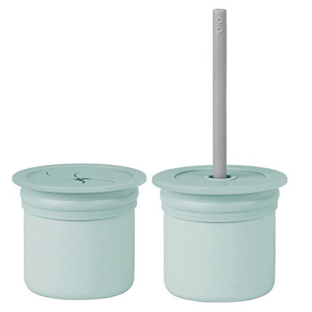 Oioi Ham+hüp Pipetli Silikon Bardak Seti River Green / Powder Grey