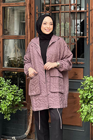 İNVEE  6913S Oversıze Kadın Kapitone Mont Kahve