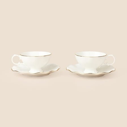 İpek Yaldızlı Bone 4 Parça Çay Fincan Seti - Krem / Altın