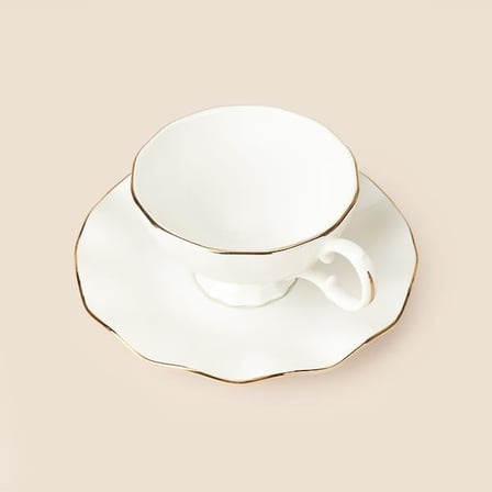 İpek Yaldızlı Bone 4 Parça Çay Fincan Seti - Krem / Altın