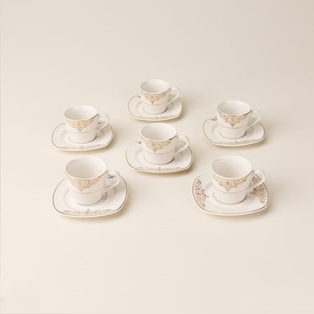 İpek Cream 12 Parça 6 Kişilik Kahve Fincan Takımı - Krem - 90 ml
