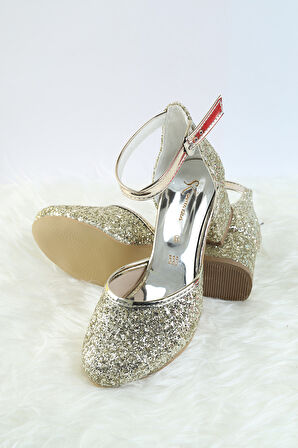 Topuklu Kız Çocuk Ayakkabısı Düğün Ayakkabısı Kız Çocuk Abiye Ayakkabı Fiyonk ve Sim Detaylı Abiye