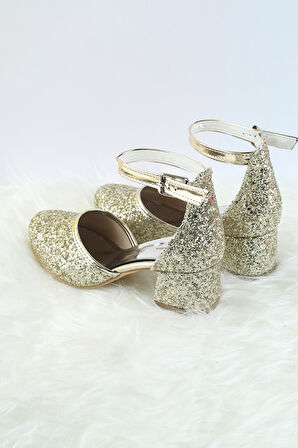 Topuklu Kız Çocuk Ayakkabısı Düğün Ayakkabısı Kız Çocuk Abiye Ayakkabı Fiyonk ve Sim Detaylı Abiye