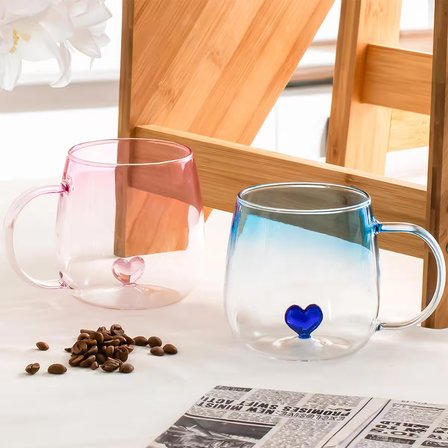 Porsima PBT-707 Dream Love Hearts - 400ml Romantik Kalp Tasarımlı 2'li Renkli Borosilikat Cam Kupa Seti