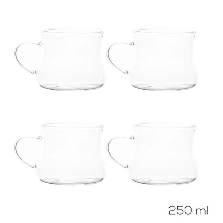 Porsima Pbt-706 Borosilikat Isıya Ateşe Dayanıklı Cam Kulplu 4lü Çay Bardağı Kahve Bardak Seti Kupa Şeffaf 250ml