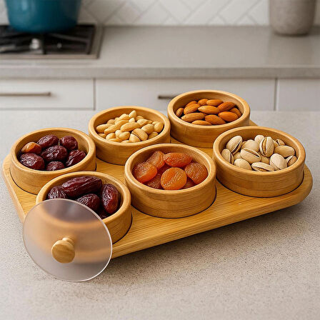 Porsima Pbt-693 Tepsili 6lı Bambu Kahvaltılık Saklama Kabı Kapaklı Saklama Kabı Kapaklı Kahvaltılık Seti
