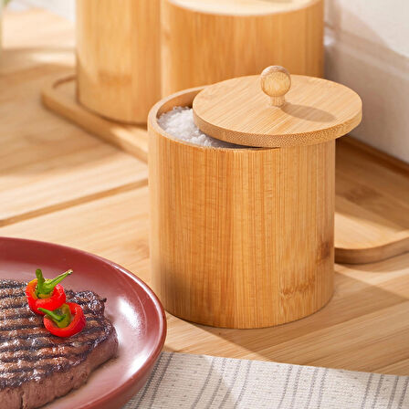 Porsima Pbt-604 Bambu Çok Amaçlı Standlı Saklama Kabı Organizer 4 Parça Baharat Seti