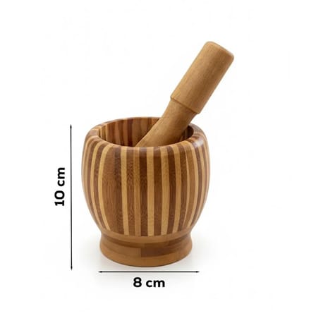 Porsima Pbt-409 Doğal Bambu Havan - Sarımsak Döveceği Ahşap Sarımsak Ezici Havan Döveç
