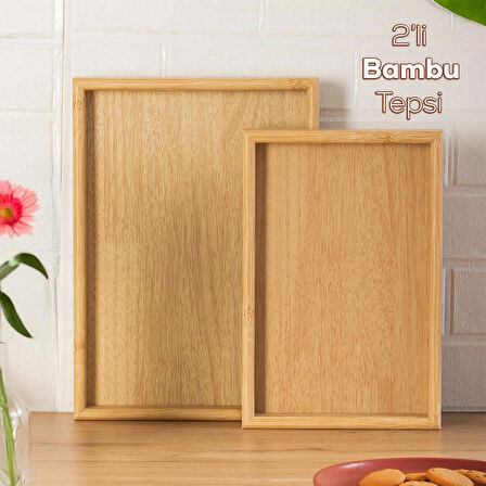 Porsima Pbt-362 Ahşap Tepsi 2li Set Çay Kahve Bambu Sunumu Tepsi Seti