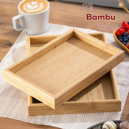 Porsima Pbt-362 Ahşap Tepsi 2li Set Çay Kahve Bambu Sunumu Tepsi Seti