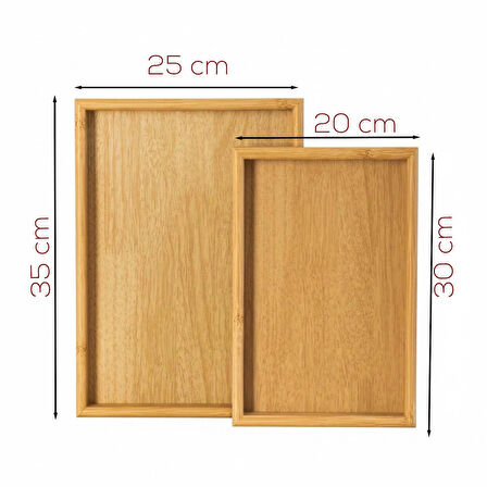 Porsima Pbt-362 Ahşap Tepsi 2li Set Çay Kahve Bambu Sunumu Tepsi Seti