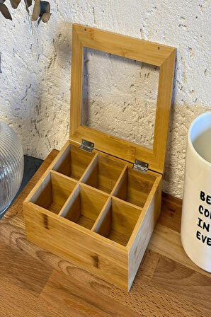 Kapris Bambu Organizer Kutu Takı Aksesuar Çay Kutusu 6 Bölmeli PBT312