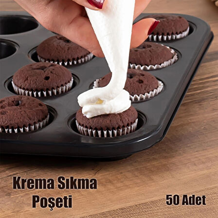 Porsima PBT-164 Krema Kek Pasta Süsleme Kullan At Krem Şanti Sıkma Torbası Pastacılık Malzemeleri 50 Adet 