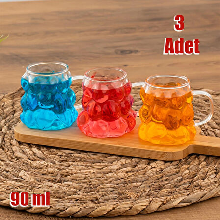 Porsima 153 3 Parça Borosilikat Boncuk Şekilli Bardak Seti 90 Ml