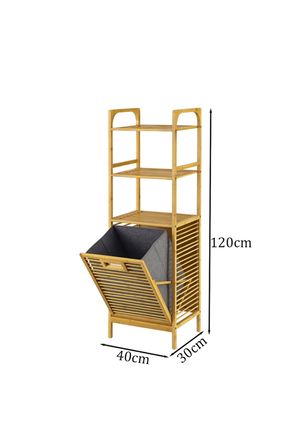 Porsima 120 Cm Doğal Bambu Banyo Düzenleyici Raf - Katlanabilir Kirli Sepetli Banyo Dolabı