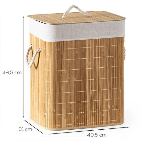 Porsima Pbt-053 Kapaklı Kirli Çamaşır Sepeti Dikdörtgen - Bambu Kirli Çamaşır Sepeti