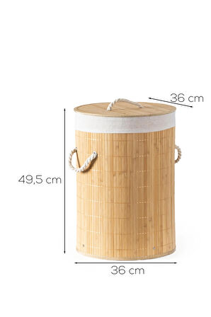 Porsima Pbt-052 Kapaklı Kirli Çamaşır Sepeti Yuvarlak - Bambu Kirli Çamaşır Sepeti