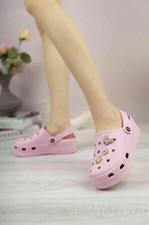 Taş Tokalı Yumuşak Tabanlı Kadın Terlik Pembe