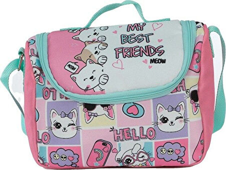 Pippa Kız Çocuk Üç Gözlü Pembe Beyaz İlkokul Üçlü Okul Çanta Seti - Sevimli Kediler - PPSET5200