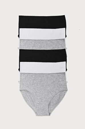 Kadın Siyah Beyaz Gri 6 Lı Paket Modal Yüksek Bel Slip Külot 1955