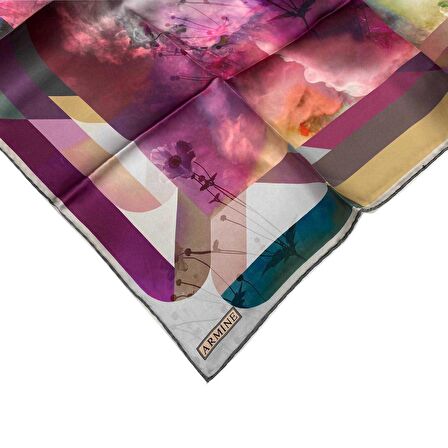 Armine Nostalji Pembe Çiçek Desen Sura İpek Eşarp 8354-88