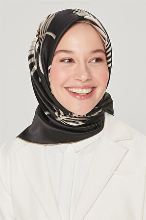 Armine Nostalji Tivil İpek Eşarp 8548-09 Siyah Karışık Desen