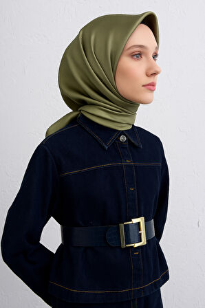 Armine Haki Yeşil Düz Renk Tivil İpek Eşarp 10D02 - 181