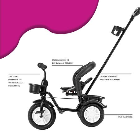 Moony Baby MB504 Trend Bike Ebeveyn Kontrollü 3 Tekerlekli Çocuk Bisikleti FUŞYA