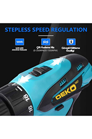 24 V 4 Ah Metal Dişli Şanzıman Çift Akülü Şarjlı Vidalama Matkap Full Setli 24 Parça Set