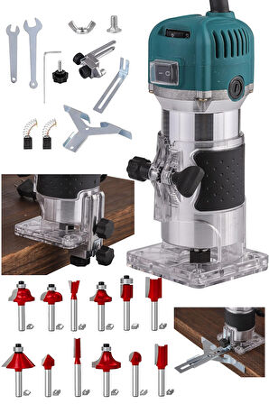 Bakır Sargı System 3000W Devir Ayarlı Formika Freze Makinesi 6 Mm Pens + 12 Adet Uç Set Hediye