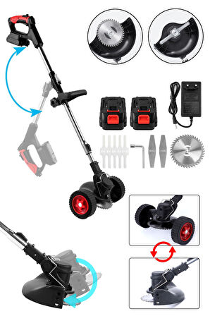 Panasonic Çift Akülü 21 V 2 Ah Kömürsüz Motor Çim Çalı Ot Biçme Tırpanı Teleskopik Uzatma Kolu