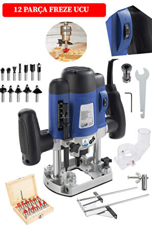 Büyük Boy Çift Kollu Kenar Frezesi Ahşap Dik Freze 6 Kademe Devir Ayarlı +12 Ad Uç Hediyeli