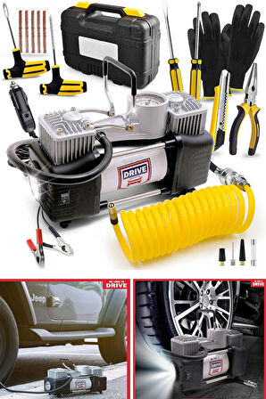 Profesyonel Çift Pistonlu Metal Hava Kompresörü 12 V 150 Psi Araba Lastik Bot Şişirme Full Çanta Set