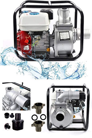 9900WP Metal Çift Çarklı Sistem3 Parmak Benzinli Su Pompası Motopump Su Motoru 8mt Emiş