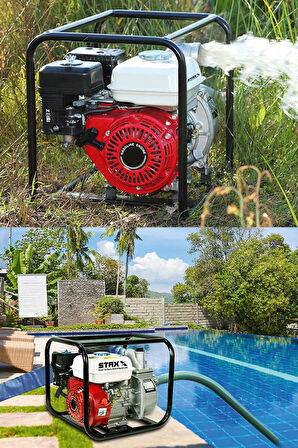 9900WP Metal Çift Çarklı Sistem3 Parmak Benzinli Su Pompası Motopump Su Motoru 8mt Emiş