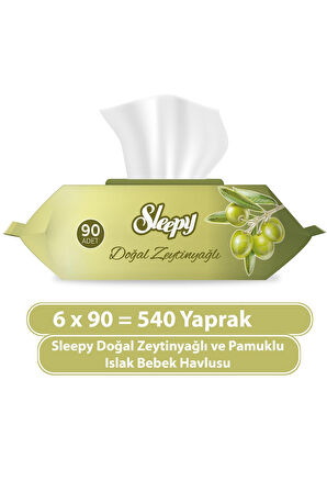 Sleepy Doğal Zeytinyağı Ve Pamuksu Lifler Islak Mendil 6 x 90'lı 