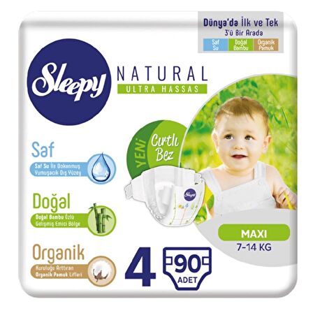Sleepy Natural 4 Numara Maxi 3'lü Jumbo Bebek Bezi  90'lı