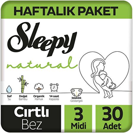 Sleepy Natural 3 Numara Midi 30'lu Cırtlı Bez