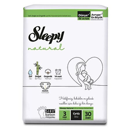 Sleepy Natural 3 Numara Midi 30'lu Cırtlı Bez