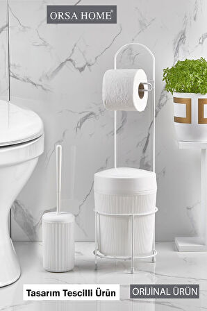 Orsa Home 3'ü 1 Arada Banyo Seti – Tuvalet Kağıtlığı, Çöp Kovası ve Tuvalet Fırçası (Beyaz)Kovalı Tuvalet Kağıtlığı, Çöp Kovalı Tuvalet Kağıdı Askısı ve Tuvalet Fırça Seti (Beyaz)