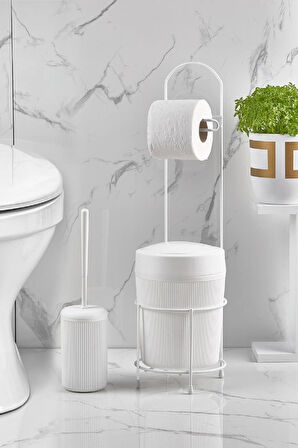 Orsa Home 3'ü 1 Arada Banyo Seti – Tuvalet Kağıtlığı, Çöp Kovası ve Tuvalet Fırçası (Beyaz)Kovalı Tuvalet Kağıtlığı, Çöp Kovalı Tuvalet Kağıdı Askısı ve Tuvalet Fırça Seti (Beyaz)