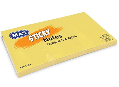 Mas Postit 35X51 Yapışkanlı Not Kağıdı 100 Sayfa 3 Lü Pastel Sarı - 2 adet