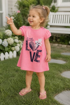 Little Love %100 Pamuk Penye Kız Çocuk Yazlık Elbise 229199