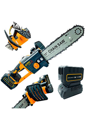 Yağ Pompalı X-metal Dişli 58v 5ah Çift Akülü Dal Kesme Budama Testere Bıçkı Makinesi 35cm Palalı