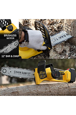 Yağ Pompalı Kömürsüz Motorlu Otomatik Seri Çift Akülü Dal Budama Testere Bıçkı Makinesi 35cm Palalı