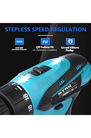 24 V 4 Ah Metal Dişli Şanzıman Çift Akülü Şarjlı Vidalama Matkap